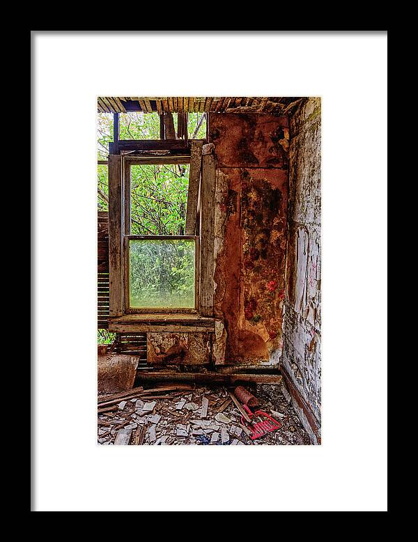 Groff Framed Print featuring the photograph Some Cleaning Required #2 of 2- abandoned farm homestead in Benson County ND by Peter Herman