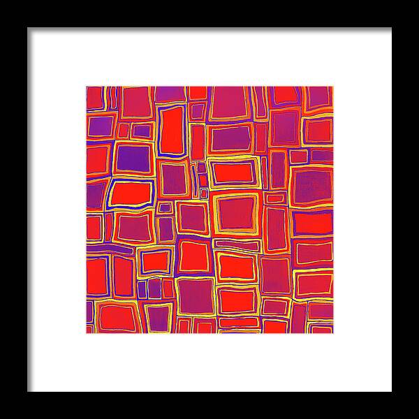 Red Framed Print featuring the digital art SOME LIKE IT HOT Abstract Squares in Red by Lynnie Lang