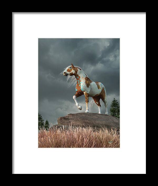 Sorrel Framed Print featuring the digital art Sorrel Pinto War Horse by Daniel Eskridge