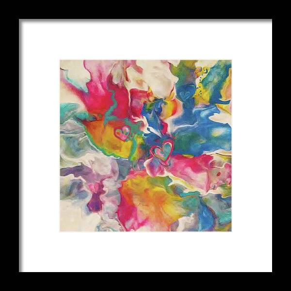 Colorful Abstract Acrylic Hearts Framed Print featuring the painting Sound Of Sun by Deborah Erlandson