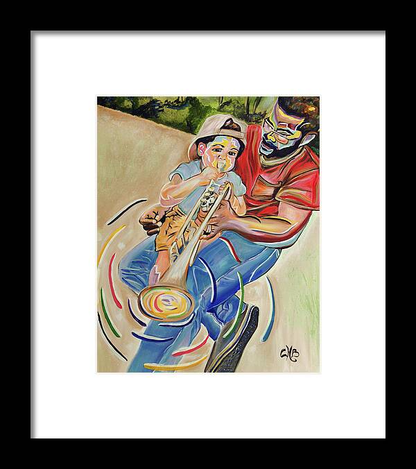 Father Framed Print featuring the painting Sounds of Fatherhood by Chiquita Howard-Bostic