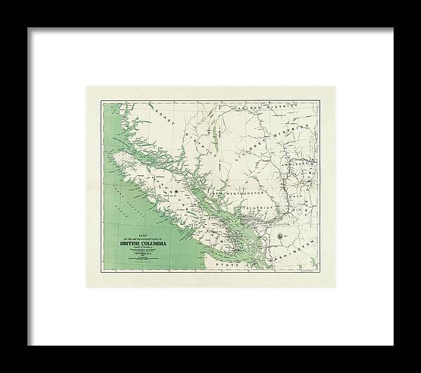 British Columbia Framed Print featuring the photograph South Western British Columbia Canada Vintage Map 1892 by Carol Japp