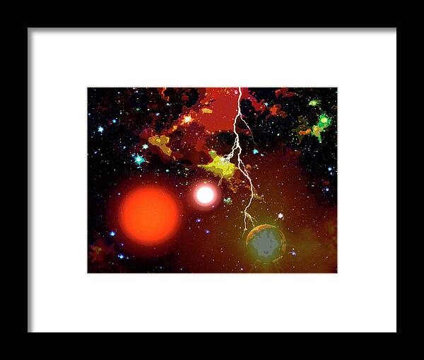 Space Framed Print featuring the digital art Space Lightning by Don White Artdreamer