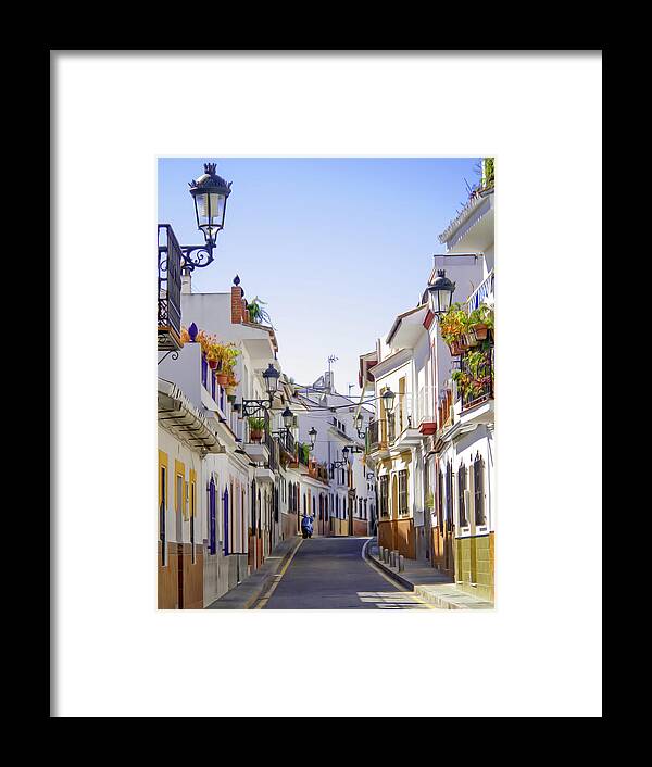 Spain Framed Print featuring the digital art Spanish street in Nerja Village by Naomi Maya