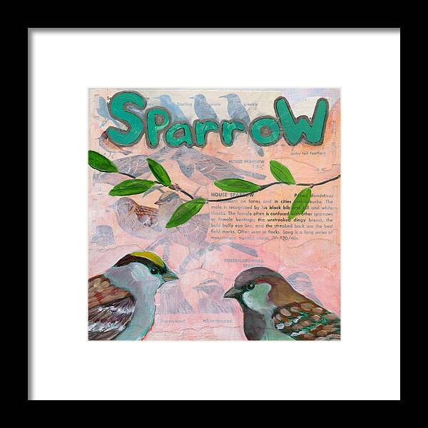 Sparrow Framed Print featuring the mixed media Sparrows by Jennifer Lommers