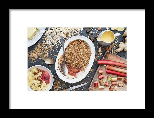 Rhubarb Crumble Framed Print featuring the photograph Spiced Rhubarb Crumble and Custard by Tim Gainey