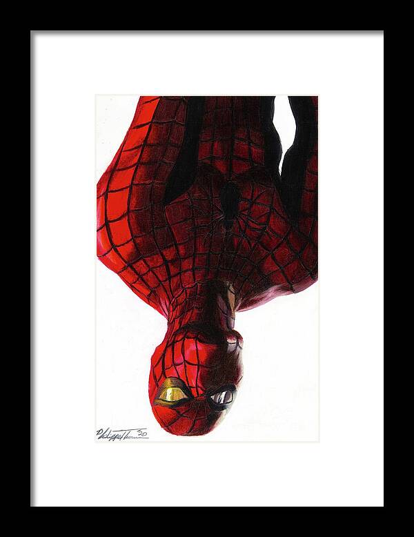 Spider-man Framed Print featuring the drawing Spider-Man Timeless by Philippe Thomas