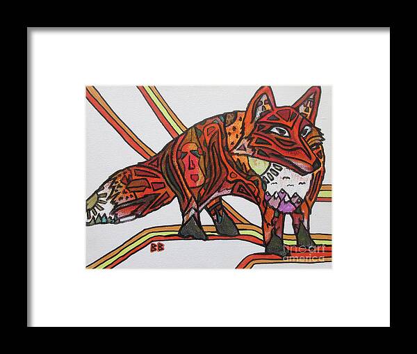 Fox Animal Wildlife Nature Abstract Red Orange Mask Framed Print featuring the mixed media Spirit Fox by Bradley Boug