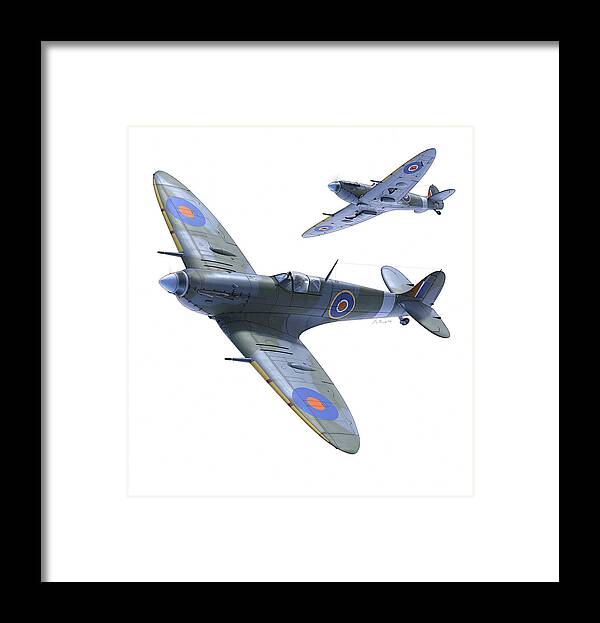 Spitfire Framed Print featuring the digital art Spitfires on White by Adam Burch