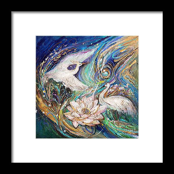 Angel Framed Print featuring the painting Splash of Life series #34. Dance of Herons by Elena Kotliarker