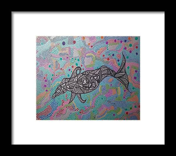 Dolphin Framed Print featuring the mixed media Spotted Dolphin by Peter Johnstone