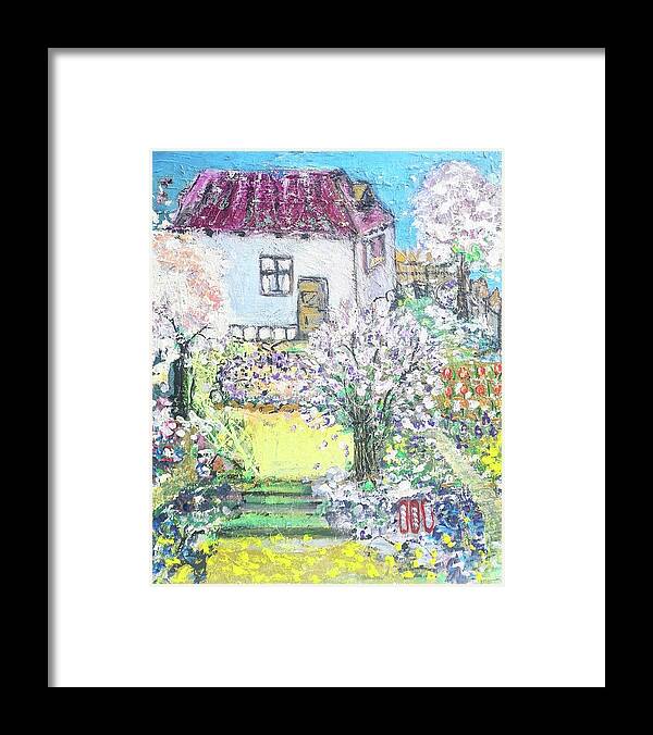 House Framed Print featuring the painting Spring at Grandma by Evelina Popilian