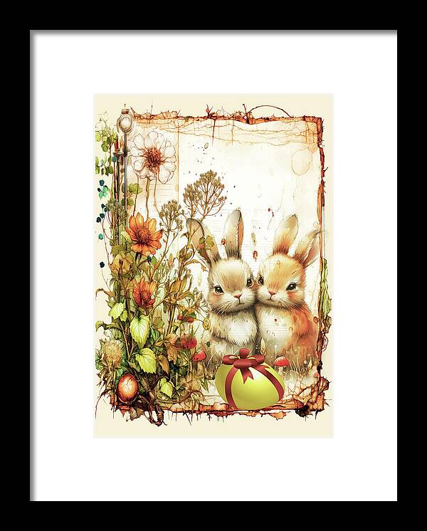 Bunny Framed Print featuring the mixed media Spring Bunnies 2 by Tammera Malicki-Wong