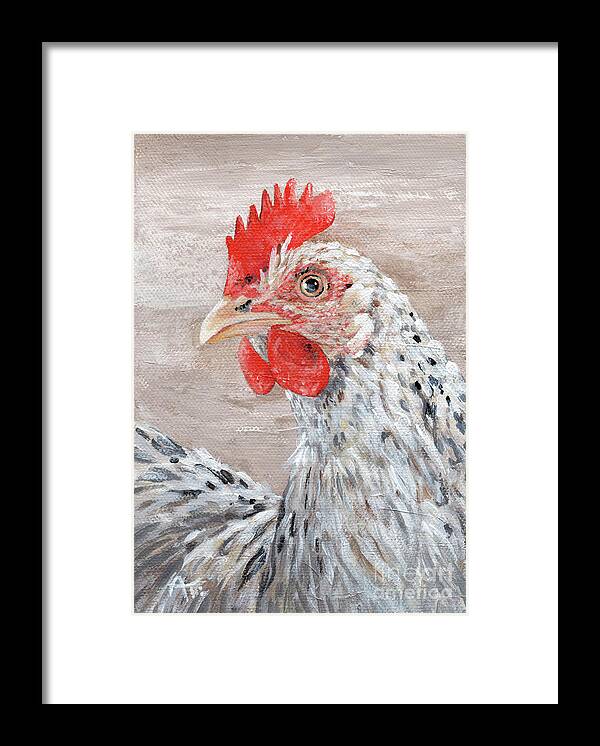 Spring Chicken Is A New Hen Original Fine Art Painting By Annie Troe. Can Be Paired With Egg-scuse-me Painting Framed Print featuring the painting Spring Chicken - Hen Painting by Annie Troe