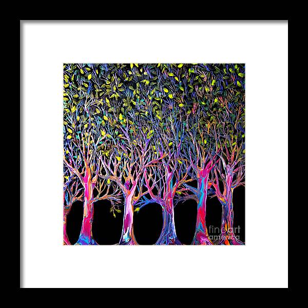 Trees Colorful Trees Eucalyptus Trees Forest Stylized Trees Illustrative Trees Leafy Trees Fantasy Trees Spring Forest Framed Print featuring the painting Spring Forest #7780 by Priscilla Batzell Expressionist Art Studio Gallery
