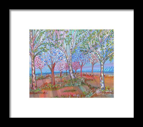 Landscape Trees Spring Birch Colourful Ontario Canada Lobby Office Abstract Realism Framed Print featuring the painting Spring Is In The Air by Bradley Boug