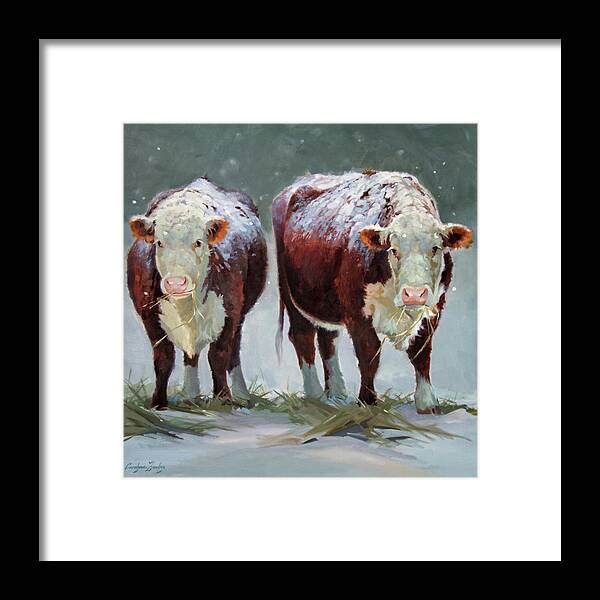 Ranch Animals Framed Print featuring the painting Spring Snow by Carolyne Hawley