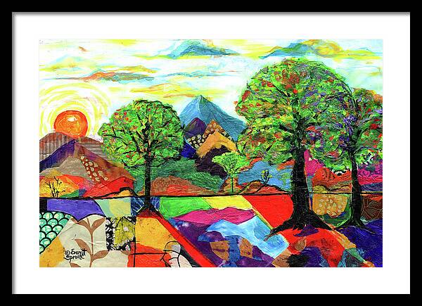 African Mask Framed Print featuring the mixed media Spring Sunset by Everett Spruill