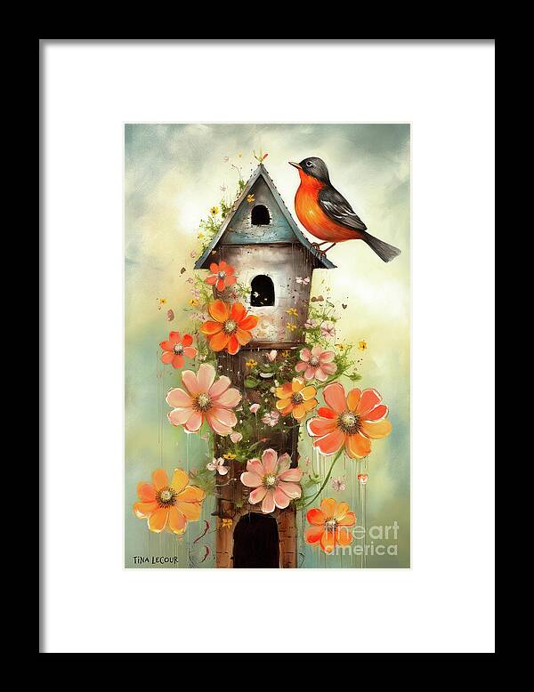 American Robin Framed Print featuring the painting Springtime Robin by Tina LeCour