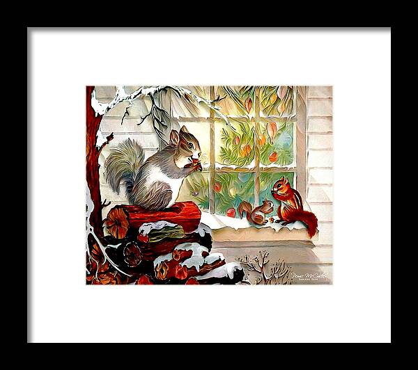 Nature Framed Print featuring the digital art Squirrel's Christmas by Pennie McCracken