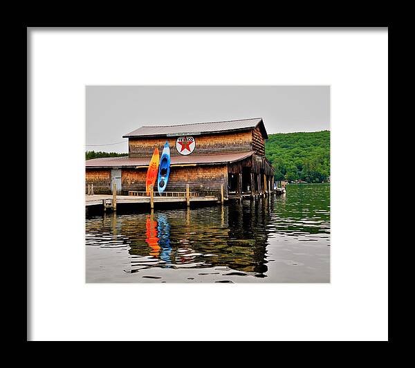 - Squam Lake Boat House - Holderness Nh Framed Print featuring the photograph -On Golden Pond - Squam Lake Boat House - Holderness NH by THERESA Nye
