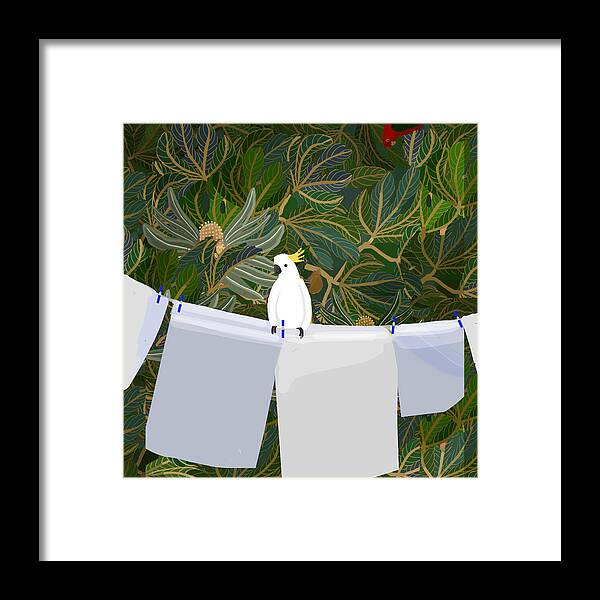 Cockatoo Framed Print featuring the digital art Square White Washing Cockatoo by Donna Huntriss