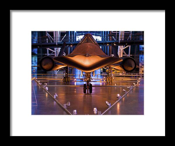 U.s. Air Force Sr-71 Blackbird Framed Print featuring the photograph SR-71A Blackbird Under the Lights by Erik Simonsen
