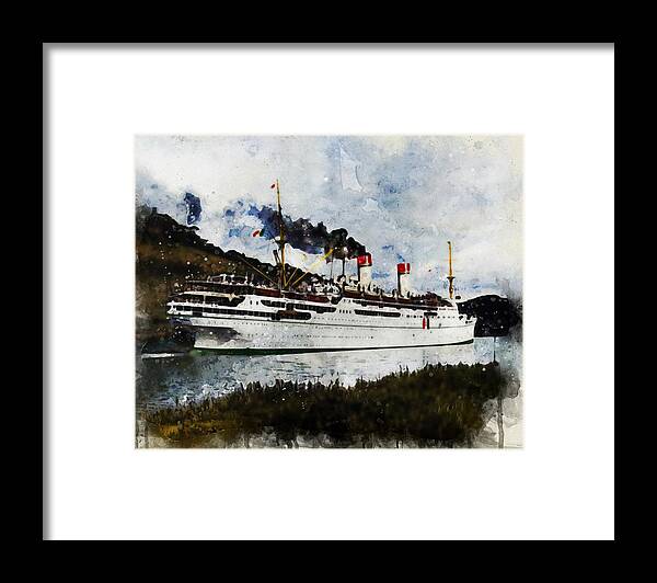 Steamer Framed Print featuring the digital art S.S. Conte Biancamano by Geir Rosset
