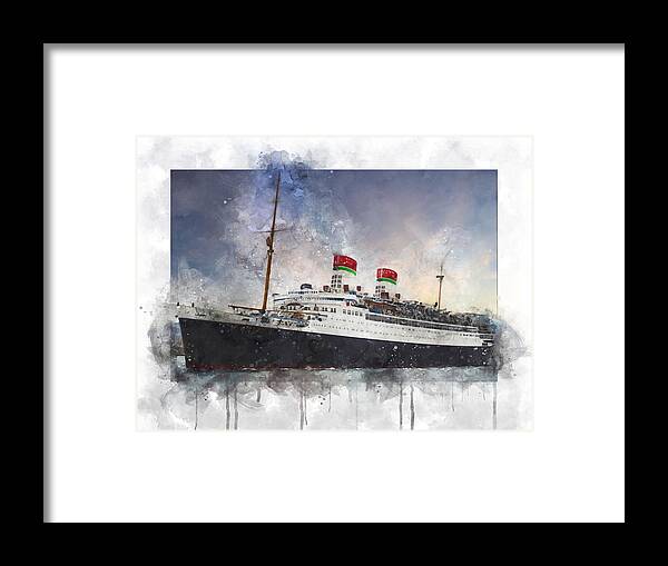 Steamer Framed Print featuring the digital art S.S. Conte di Savoia by Geir Rosset