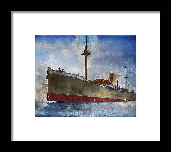 Steamer Framed Print featuring the digital art S.S. Kristianiafjord 1921 by Geir Rosset