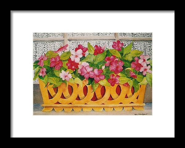 Impatients Framed Print featuring the painting St. Anton Windowbox by Mary Ellen Mueller Legault