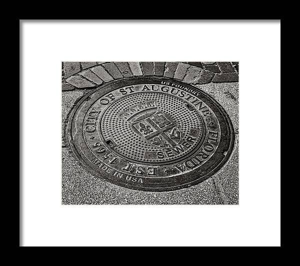Florida Framed Print featuring the photograph St. Augustine manhole cover by Andy Crawford