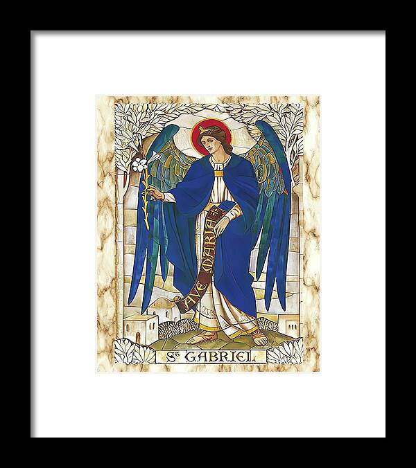 Angel Framed Print featuring the mixed media St Gabriel Archangel Angel Catholic Saint by Iconography