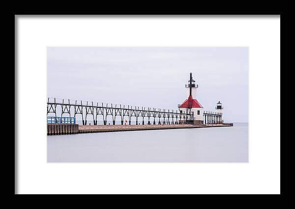Lighthouse Framed Print featuring the digital art St. Joseph North Pier Lighthouse by Kevin McClish