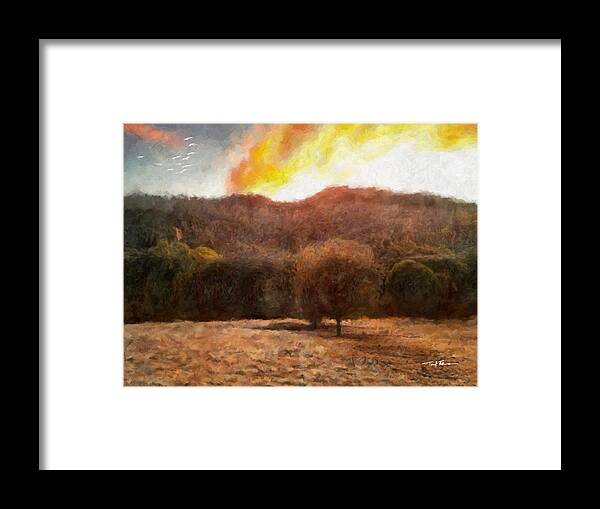  Landscape Framed Print featuring the painting St. Joseph's Fire, Santa Cruz Mountains, California by Trask Ferrero