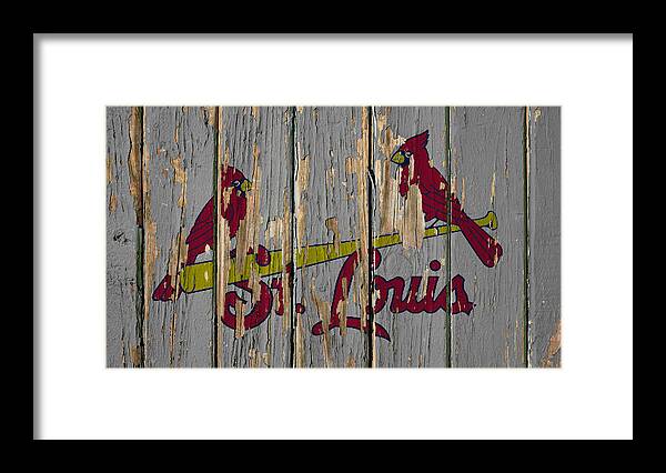 St. Louis Cardinals Framed Print featuring the mixed media St. Louis Cardinals Vintage Logo on Old Wall by Design Turnpike