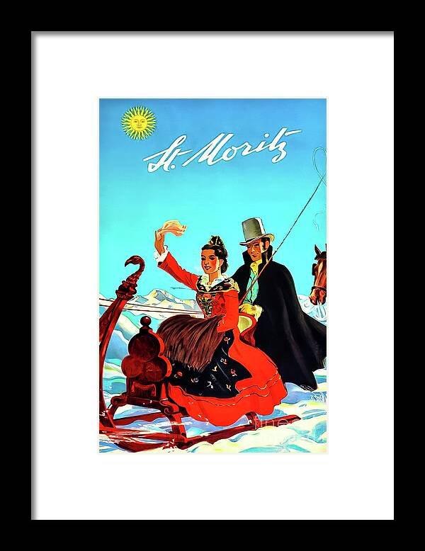 1944 Framed Print featuring the drawing St Moritz Switzerland Travel Poster 1944 by M G Whittingham