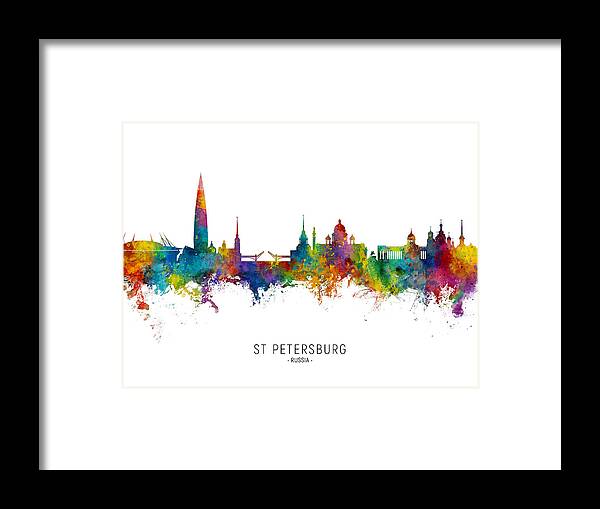 St Petersburg Framed Print featuring the digital art St Petersburg Russia Skyline #28 by Michael Tompsett