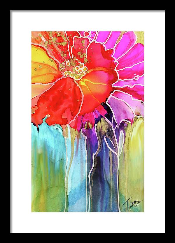  Framed Print featuring the painting Stained Glass Flower by Julie Tibus
