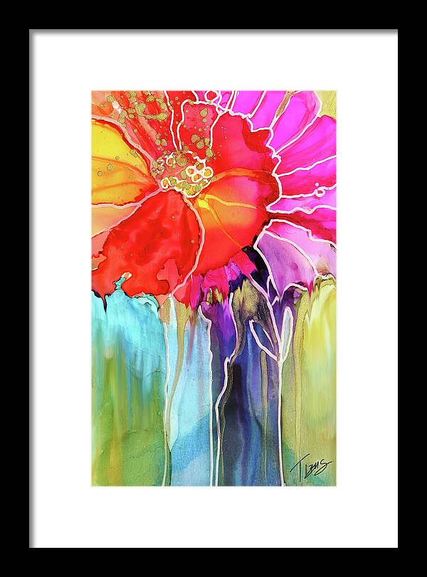  Framed Print featuring the painting Stained Glass Flower by Julie Tibus