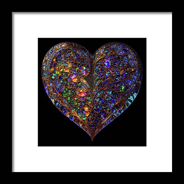 Hearts Framed Print featuring the digital art Stained Glass Heart by Peggy Collins