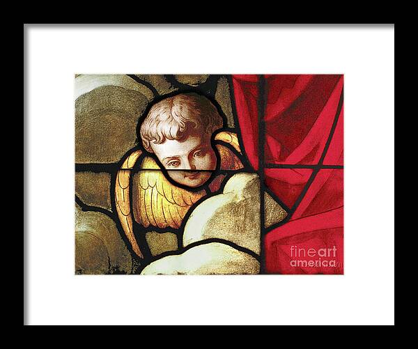 Stained Glass Framed Print featuring the photograph stained glass - Cherub by Sharon Hudson