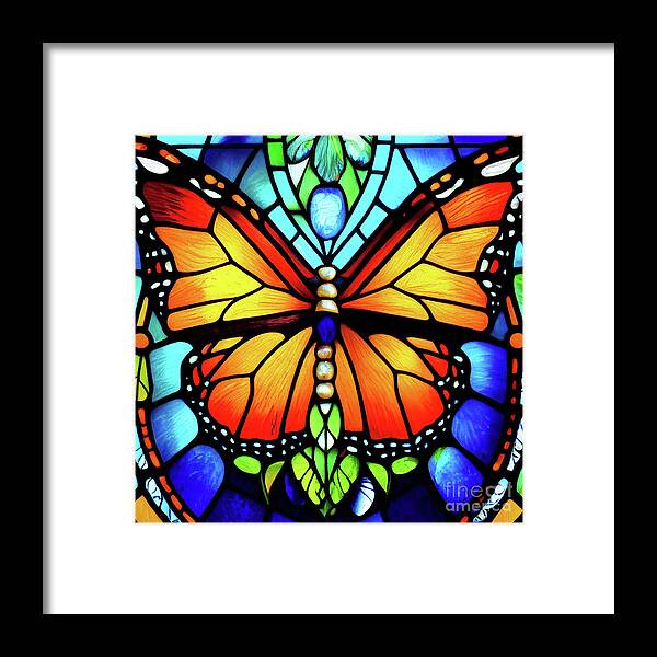 Stained Glass Monarch Framed Print featuring the glass art Stained Glass Monarch by Tina LeCour