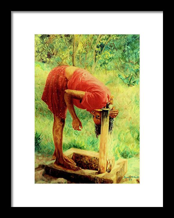 Girl At Stand Pipe Framed Print featuring the painting Stand Pipe by Ewan McAnuff