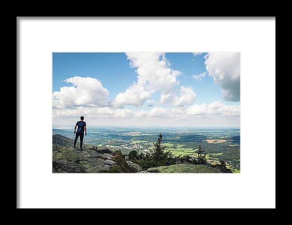 Outdoor Framed Print featuring the photograph Standing on a rock in Jizera mountains by Vaclav Sonnek