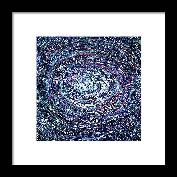 Olena Art Framed Print featuring the painting Star Trails Circular Abstract Pollock inspired artwork. by OLena Art by Lena Owens - Vibrant Design and