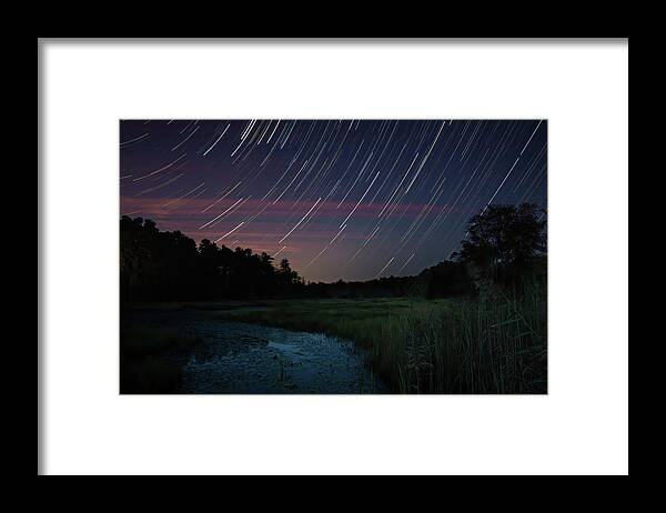 New Jersey Framed Print featuring the photograph Star Trails Over Shane Branch at Friendship by Kristia Adams