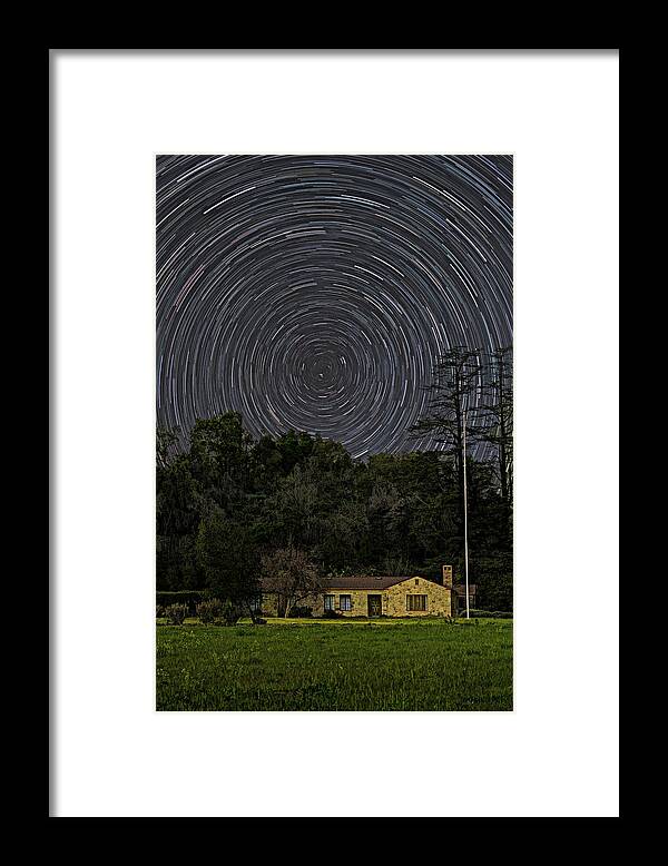 Star Trails Framed Print featuring the photograph Star Trails Over Stone House by Lindsay Thomson