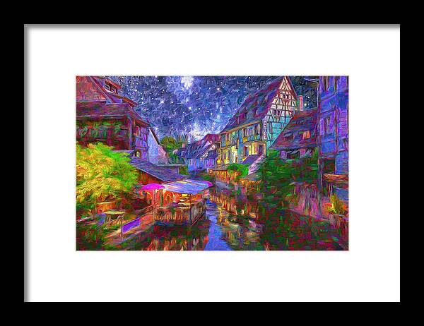 Paint Framed Print featuring the painting Starry night in Colmar France by Nenad Vasic