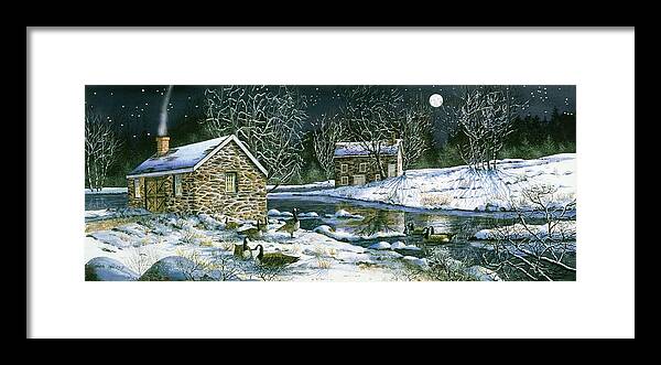 Winter Framed Print featuring the painting Starry Night Visitors by Diane Phalen